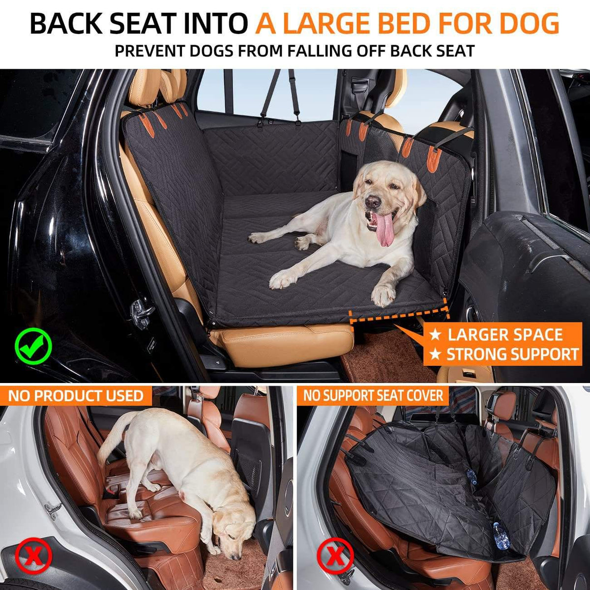 Hard Bottom Dog Back Car Seat Cover , Extender seat platform for dogs - For Muddy Pets Waverit