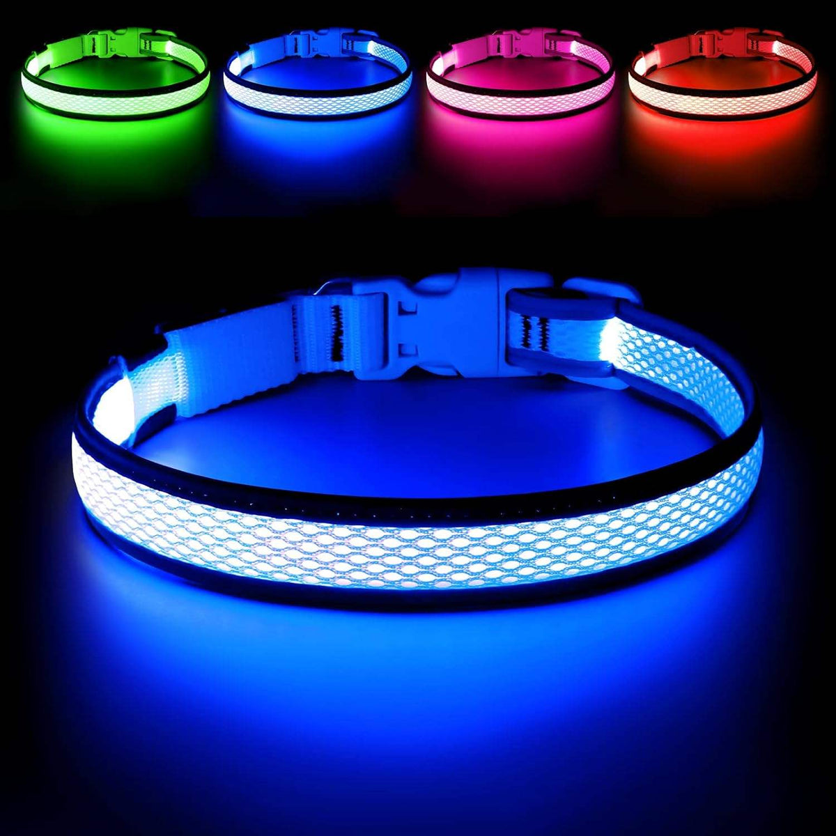 Reflective Dog Collar Adjustable, Light up Striped, Glowing for Night Safety Sturdy Collar for All Dogs Waverit