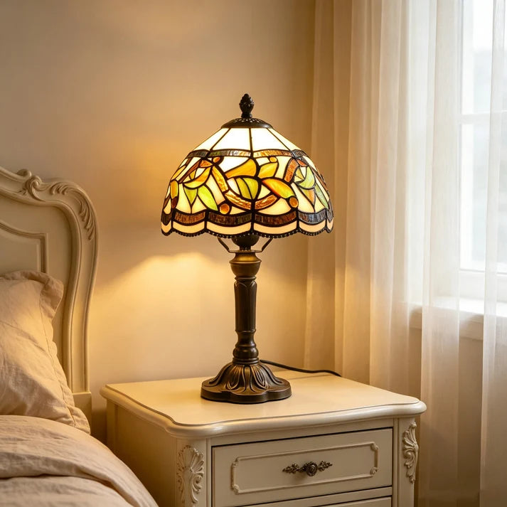 Rose Flower Stained Glass Table Lamp, Elegant Beside Light Lamp for Livingroom, Bedroom Waverit