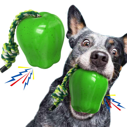 Plastic Squeaky Apple Dog Toothbrush Durable Chew Toy for Teething Waverit