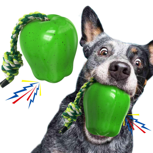 Plastic Squeaky Apple Dog Toothbrush Durable Chew Toy for Teething Waverit