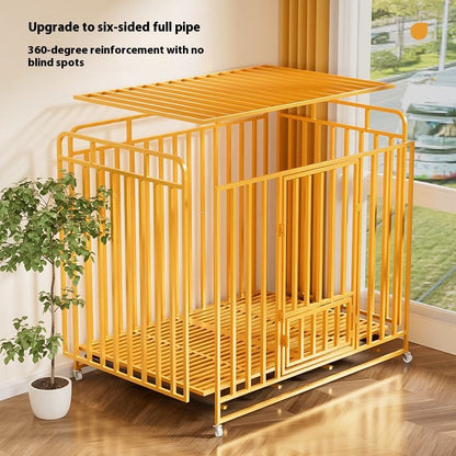 Heavy Duty Indestructible Dog Crate Kennel Metal Double Door with Wheels Small Medium Large Dog House Waverit