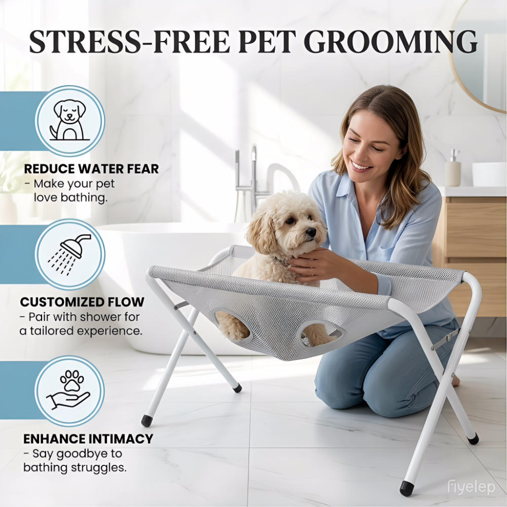 Portable Foldable Hands Free Stainless Steel Frame Breathable Mesh Support Pet Shower Rack Cat Dog Bathing Stand for Bathing Waverit
