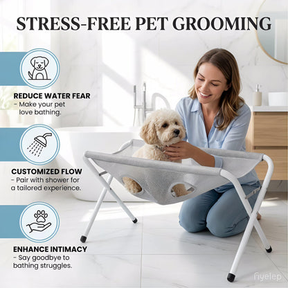 Portable Foldable Hands Free Stainless Steel Frame Breathable Mesh Support Pet Shower Rack Cat Dog Bathing Stand for Bathing Waverit