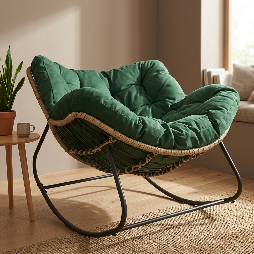 Indoor Woven Rocking Chair, Lazy Lounge Chair for Bedroom and Living Room Waverit