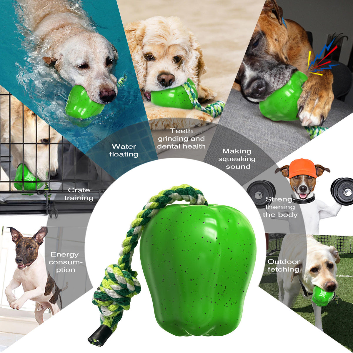 Plastic Squeaky Apple Dog Toothbrush Durable Chew Toy for Teething Waverit