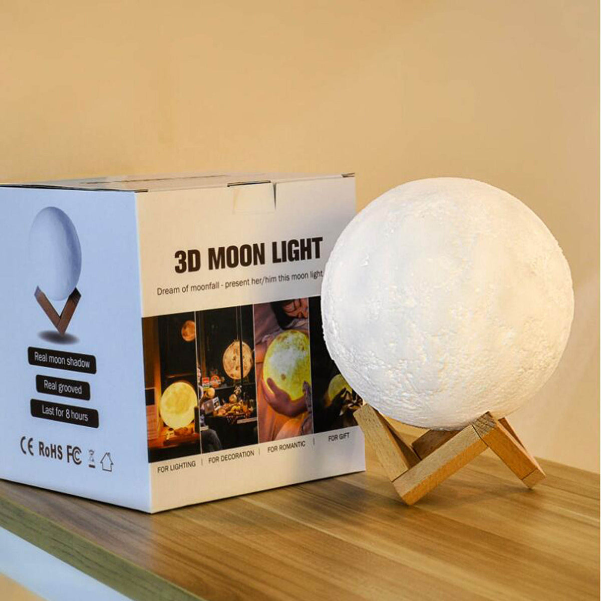 Hot Selling Light 3D Printing Moon Lamp for Children 8cm for Table, Bedroom Light Beside Table Light Waverit