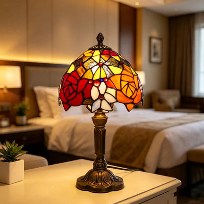 Rose Flower Stained Glass Table Lamp, Elegant Beside Light Lamp for Livingroom, Bedroom Waverit